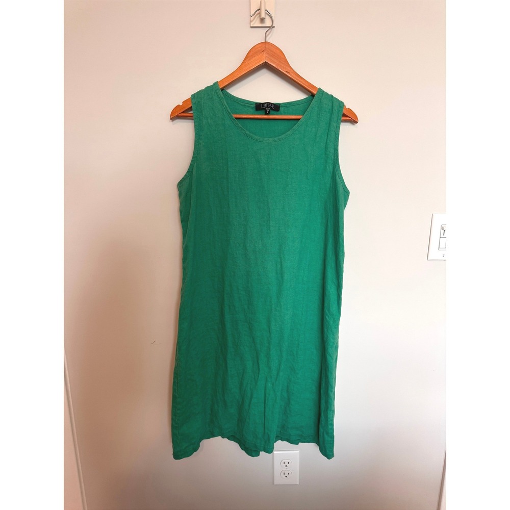 LBISSE | Linen Shift Dress Womens L Green Sleeveless Lagenlook Summer Mini